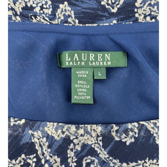 Lauren Ralph Lauren Silk Skirt Large Midi Ruffle Abstract Navy Boho Whimsigoth‎ - Picture 7 of 7